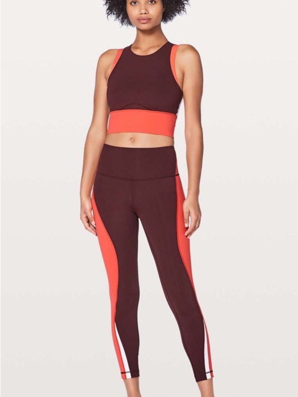 lululemon athletica Burgundy and Coral Colorblock Leggings